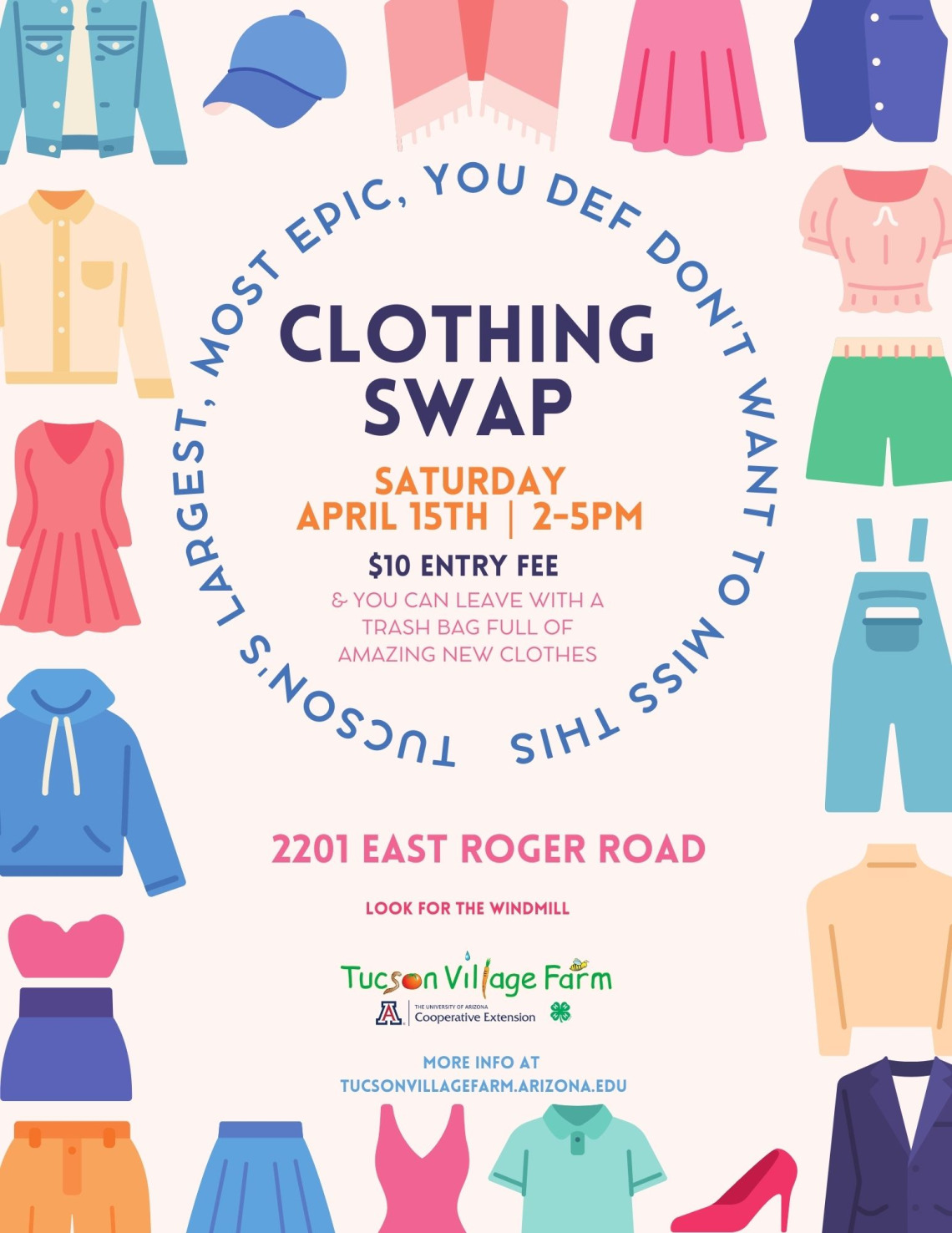 Clothing Swap Tucson Village Farm   Colorful Illustrated Clothes Flash Sale Flyer 